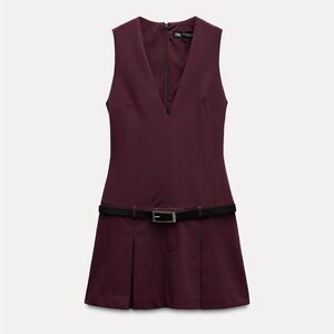 Zara burgundy belted pleat dress 4764/267
